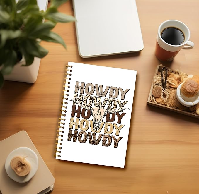 Howdy Western Notebook Journal 164 Pages - Western Gifts for Women Cowboy Cowgirl, Western Cool Notebook, College School Supplies, 5.5×8.3 Notebook Spiral Bound-DeskLoop Office