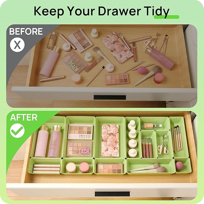 Vtopmart 25 PCS Plastic Drawer Organizers Set, 4-Size Versatile Bathroom and Vanity Drawer Organizer Trays, Storage Bins for Makeup, Bedroom, Kitchen Gadgets Utensils and Office-DeskLoop Office