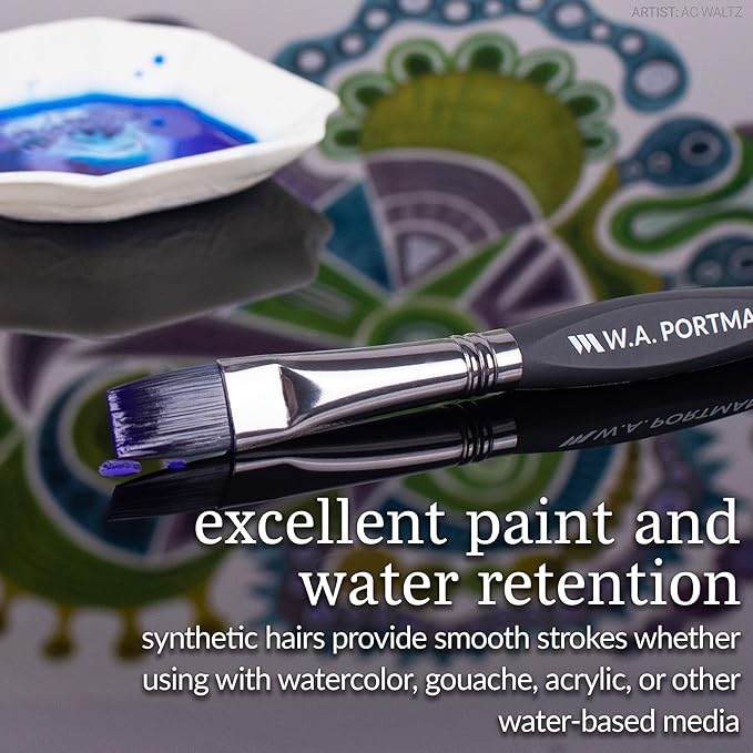 WA Portman Flat Paint Brushes 4pc Set - 100% Vegan, Cruelty-Free Artist Paint Brushes for Acrylic Painting and Watercolor Painting - Professional Art Brush Set with Triangular Comfort Grip-DeskLoop Office