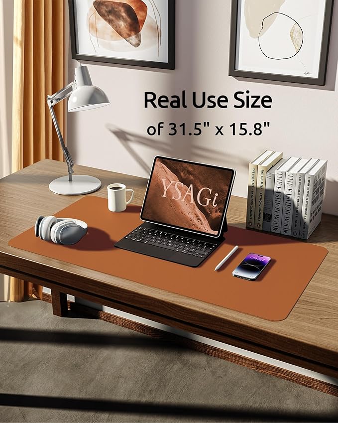 YSAGi Leather Desk Pad Protector, Office Desk Mat, Large Mouse Pad, Non-Slip PU Leather Desk Blotter, Laptop Desk Pad, Waterproof Desk Writing Pad for Office and Home (Brown, 31.5" x 15.8")-DeskLoop Office
