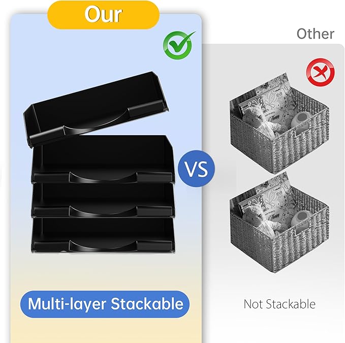 4 Pack Stackable Paper Trays for Letter Documents, Desktop File Organizers for Office Supplies, Stackable Desk Tray Holder for Paper Storage, Black-DeskLoop Office