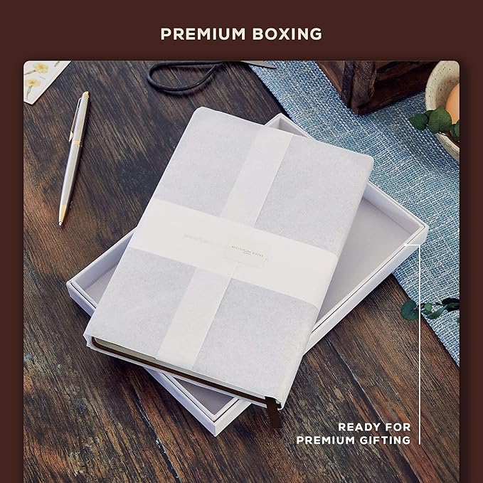 BEECHMORE BOOKS Lined Journal Notebook, 5.8 x 8.3 inch, A5 160 Lined Pages, Hardcover Leather Journals for Women, Men, Writing and Notebooks for Work - 120 GSM Thick Paper, Gifts Box Included (Chestnut Brown)-DeskLoop Office