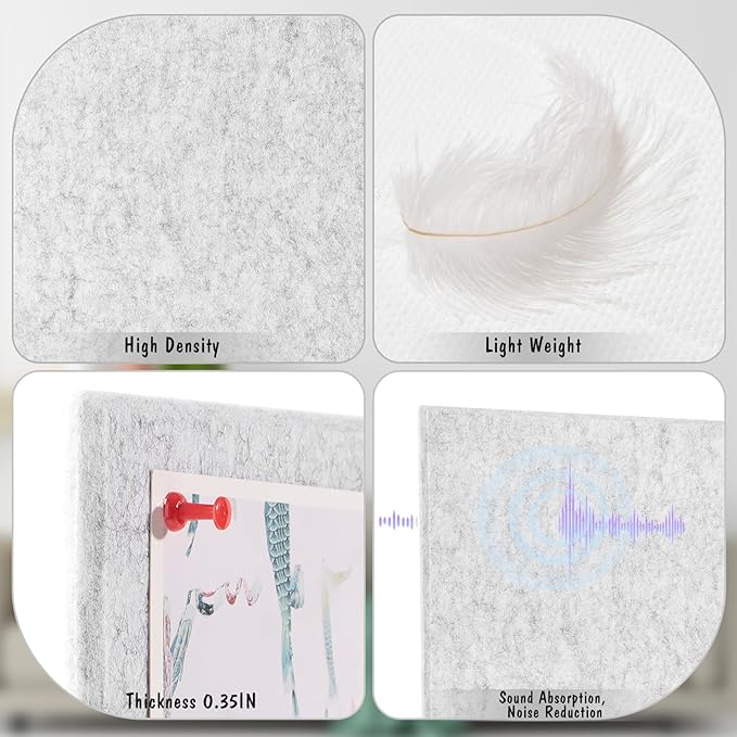 Large Cork Board 36" x 24", 6 Pack Felt Wall Tiles with Colored Pushpins, Bulletin Board with Removable Self-Adhesive Strips, Pin Board Cork Boards for Walls Office Home-Light Gray-DeskLoop Office