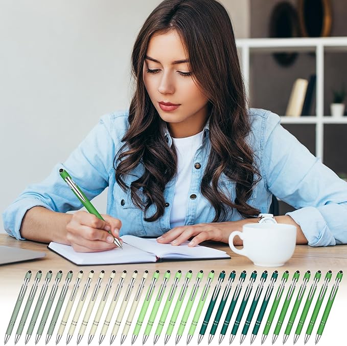 Zonon 38 Pieces Rubberized Ballpoint Pen with Stylus Tip Stylish Metal Pen Capacitive Styli with Soft Rubberized Grip, Black Ink for Most Devices(Charming Colors)-DeskLoop Office