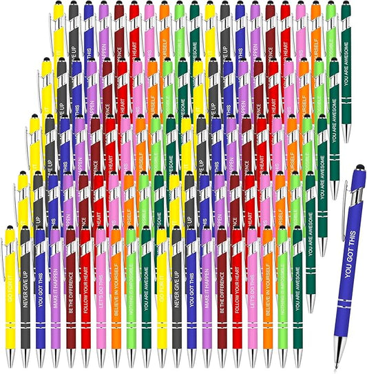 100 PCS Inspirational Pens Bulk, Motivational Ballpoint Pen with Stylus Tip Funny Ink Pens Bulk Inspirational Gifts for Women Coworkers Office Supplies Black Ink…-DeskLoop Office