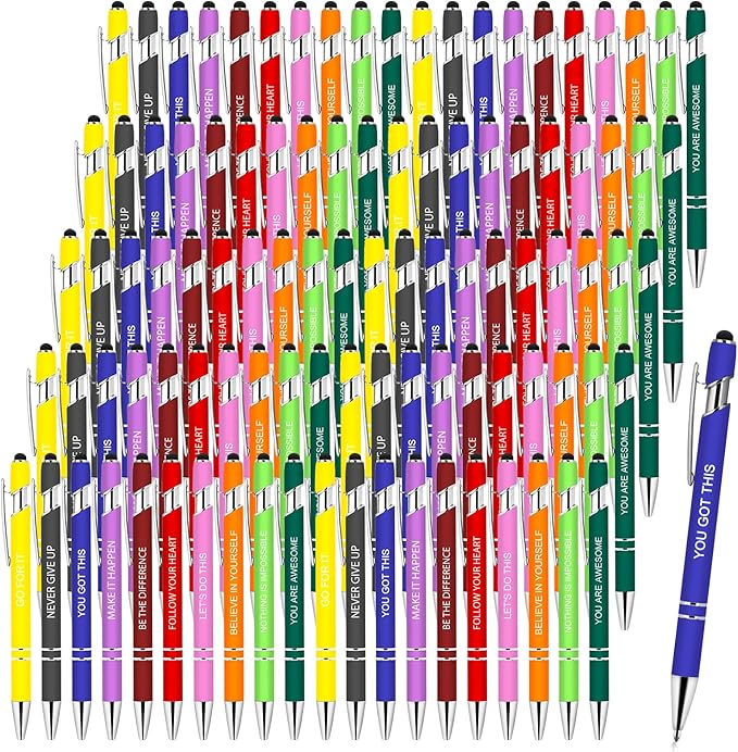100 PCS Inspirational Pens Bulk, Motivational Ballpoint Pen with Stylus Tip Funny Ink Pens Bulk Inspirational Gifts for Women Coworkers Office Supplies Black Ink…-DeskLoop Office