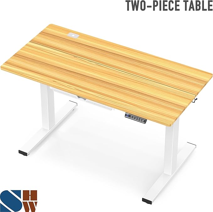 SHW 48-Inch Electric Height Adjustable Standing Desk with Drawer, Memory Preset and Cable Management Tray, Oak-DeskLoop Office