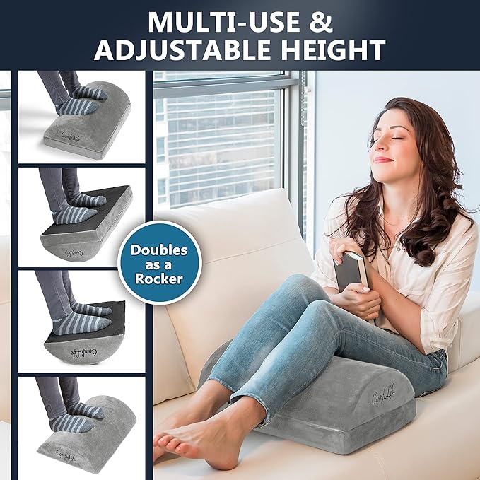 ComfiLife Foot Rest for Under Desk at Work – Adjustable Height Memory Foam Foot Stool for Under Desk, Office Chair & Gaming Chair – Ergonomic Footrest for Back & Hip Pain Relief (Gray)-DeskLoop Office