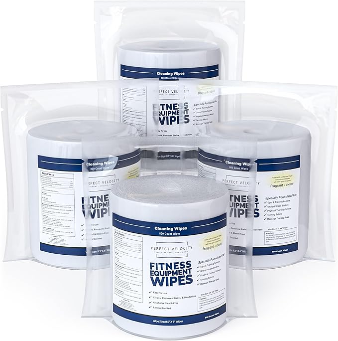 Fitness Gym Equipment Wipes - 4 Rolls of 800 Pre-Moistened Cleaning Refill Wet Wipes - For Upwards and Downwards Dispensers-DeskLoop Office