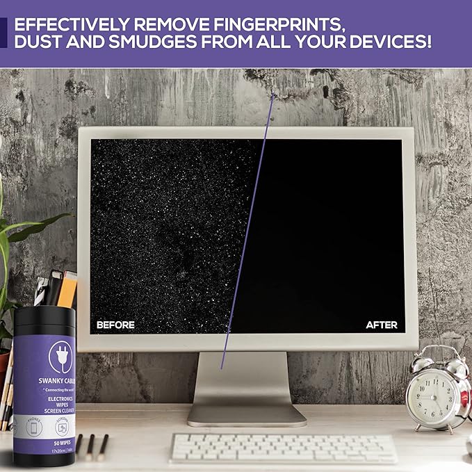 Electronic Cleaning Wipes - Computer, TV, Monitor, Phone, Laptop, Tablet, Keyboard, Camera & Lens Cleaner, Portable Tech Screen Cleaner - With Microfiber Cloth - Canister, 150 Count-DeskLoop Office