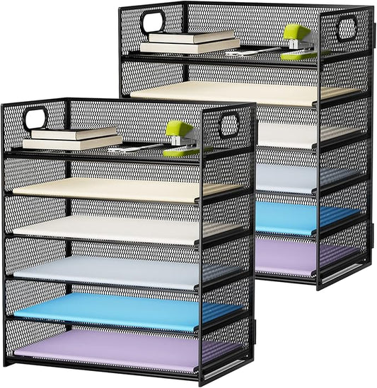 Marbrasse 2 Pack Desk Organizer with Handle, 6 Tier Paper Letter Tray, Mesh Desk File Organizer for Office, School and Home-DeskLoop Office