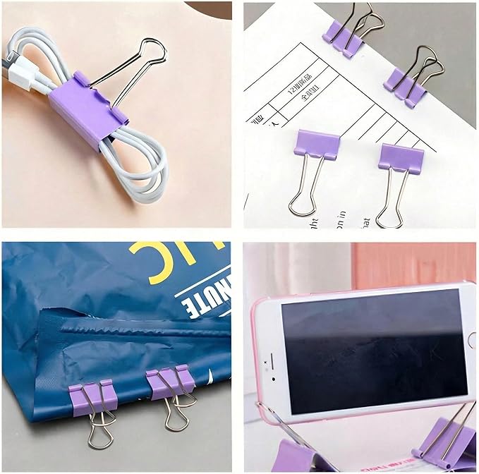130 Pack Macaron Purple Binder Clips Assorted Sizes, Large Medium Small Mini 4 - Image 6