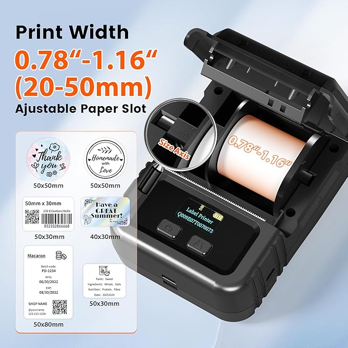 Phomemo M120 Label Maker, 2 Inch Bluetooth Thermal Label Printer with 3 Rolls Thermal Label(4030/4030/5030mm), Label Maker Machine for Small Business, Barcode, Address, Sticker Printer for Phone & PC-DeskLoop Office