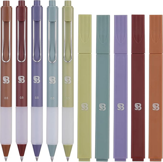 BLIEVE Aesthetic Highlighters and Gel Pens And Soft Tip, No Bleed Dry Fast Easy to Hold, for Bible Journaling Planner Notes School Office Supplies (Earthy)-DeskLoop Office