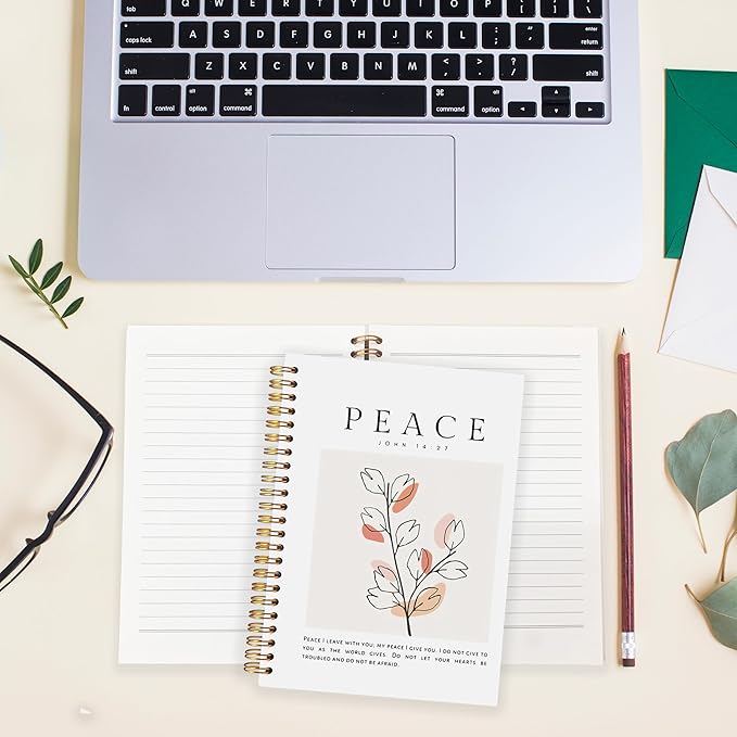 BearCake Peace I Leave with You Boho Floral Christian Notebook Journal, Christian Gifts for Women, Bible Notebooks for Note Taking, Bible Journaling Notebook, Hardcover Spiral Notebook 5.5x8.3-DeskLoop Office