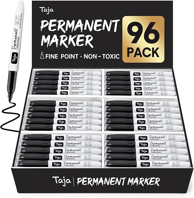 Permanent Markers Fine Tip, 96 Pack Black Quick-Drying and Fade-Resistant Permanent Markers Bulk Set for Writing and Drawing on Wood, Plastic, Metal, Glass, Stone, Ideal for Office School Supplies-DeskLoop Office