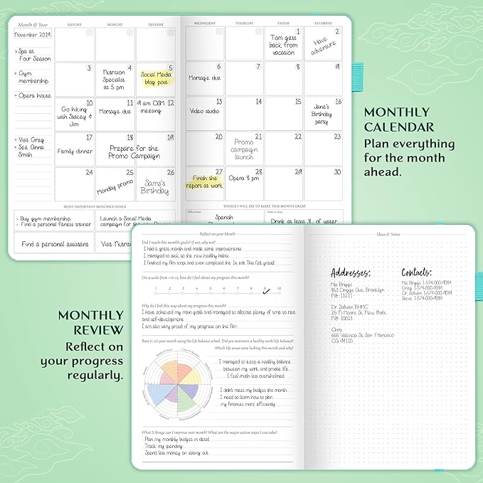 Legend Planner PRO – Deluxe Weekly & Monthly Life Planner to Increase Productivity and Hit Your Goals. Time Management Organizer Notebook – Undated – 7 x 10" Hardcover + Stickers – Mint Green-DeskLoop Office