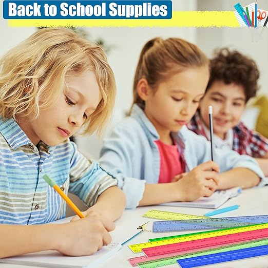 200 Pcs Rulers Bulk, 12 Inch Plastic Assorted Color Clear Rulers with Inches Centimeters Millimeter. Measuring Drawing Tool for Kids, Ideal Back to School Classroom Office Home Supplies-DeskLoop Office