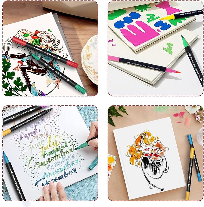 Coloring Markers Pens, 34 Dual Tip Brush Pens, Fine Point Marker set for Kids Adult Coloring Book, Bullet Journaling, Drawing-DeskLoop Office