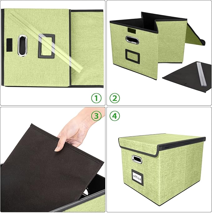 Huolewa Decorative File Organizer Storage Box with Lid, Linen Hanging Filing & Storage Box with Plastic Slide for Office/Decor/Home, Universal Hanging Filing Organization Box for Letter/Legal Folder-DeskLoop Office