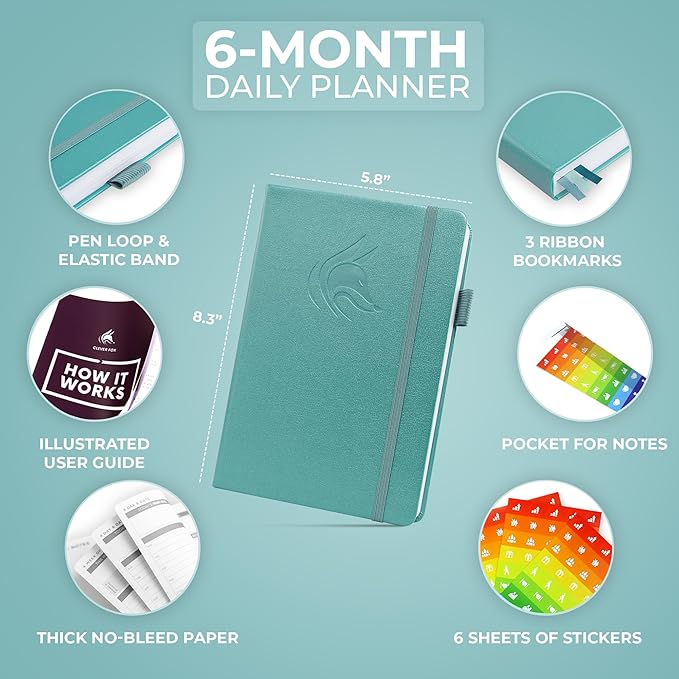 Clever Fox Daily Planner – Undated Planning Notebook with Hourly Schedule & To-Do List – Personal Day Task & Work Organizer, 6 Months (Aquamarine)-DeskLoop Office