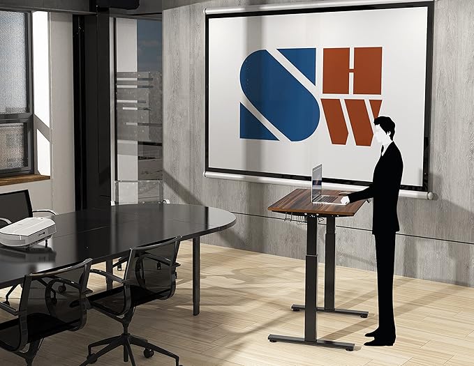 SHW 40-Inch Electric Height Adjustable Standing Desk with Drawer, Memory Preset and Cable Management Tray, Walnut-DeskLoop Office