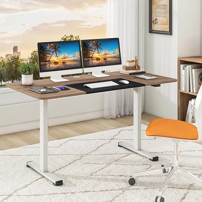 GOFLAME Height Adjustable Electric Standing Desk, 55 x 28 Inch Sit Stand Up Electric Desk with Headphone Hook, Ergonomic Standing Workstation, Electric Standing Desk with Metal Frame, Natural-DeskLoop Office