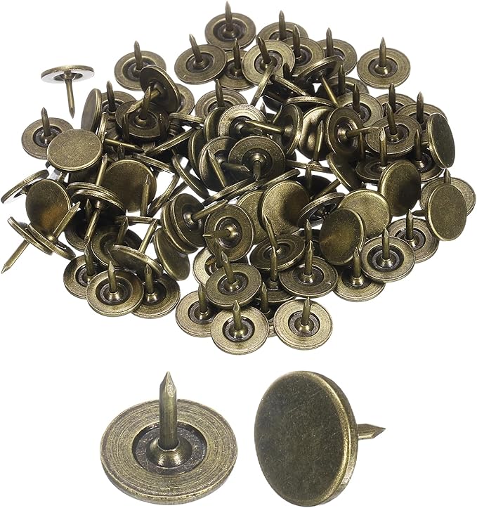 uxcell 150Pcs Upholstery Tacks, 11mmx10mm Flat Head Thumb Tack Decorative Furniture Nails Push Pins for Furniture Sofa Headboards, Bronze-DeskLoop Office
