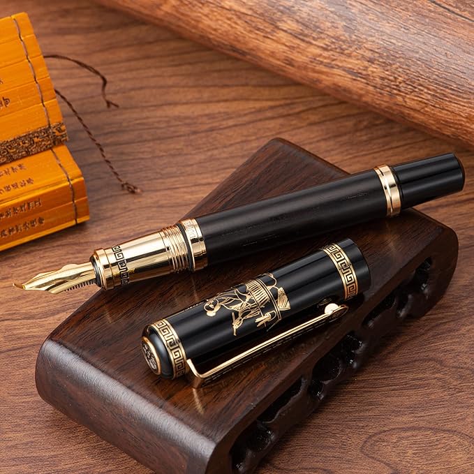 Lanxivi Duke Fude Pen Bent Nib Ebony, Sima Qian Memorial Fountain Pen Medium to Broad Art Drawing Calligraphy Handwriting Pen-DeskLoop Office