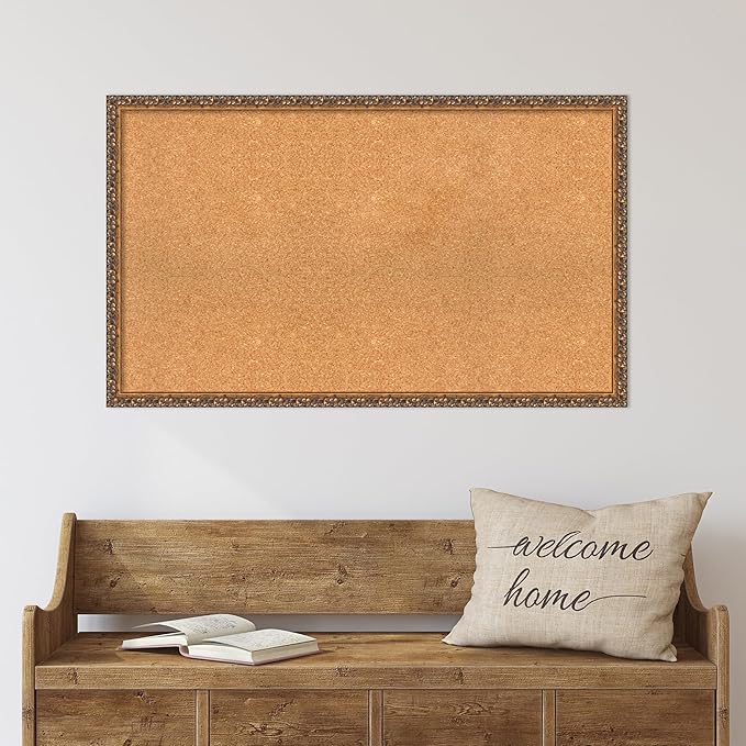 Amanti Art Natural Cork Board for Wall, 24x40 Vision Board with Bronze Frame, Large Corkboard Office Decor for Home Organization, Traditional Corkboard Pinboard to Display Items for Home Organization-DeskLoop Office
