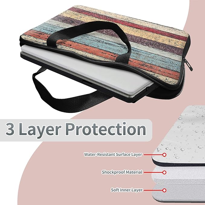Laptop Sleeve Case Bag 15 inch, Retro Wood Slim Carrying Case Durable Handbag Travel Laptop Bag for 15 inch MacBook Air M3/M2/15 Pro/Surface Laptop 7/6/5/4/3/ Dell XPS 15 Plus