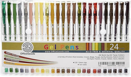 OfficeGoods Brown Earth Gel Pens with Refills – Adult Coloring Journaling Art – Medium 0.8-1.0mm Tips – Non-Toxic Gel Pens Set – Quick Dry Smudge-Free 24 Pack Colors-DeskLoop Office