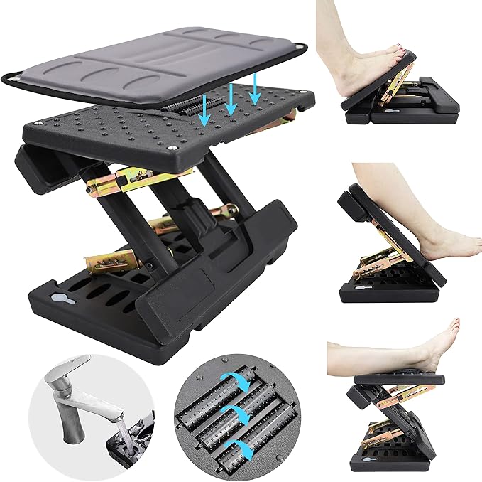 Foot Rest for Under Desk at Work, Height Adjustable Footrest with Massage Roller and Soft Pad, Foldable Ergonomic Foot Rest for Car, Underdesk, Home, Train(Grey)-DeskLoop Office