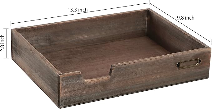 MyGift® Distressed Brown Vintage Wood Paper Tray, Office Desktop Document, File Folder, Magazine Holder Tray-DeskLoop Office