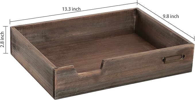 MyGift® Distressed Brown Vintage Wood Paper Tray, Office Desktop Document - Image 6