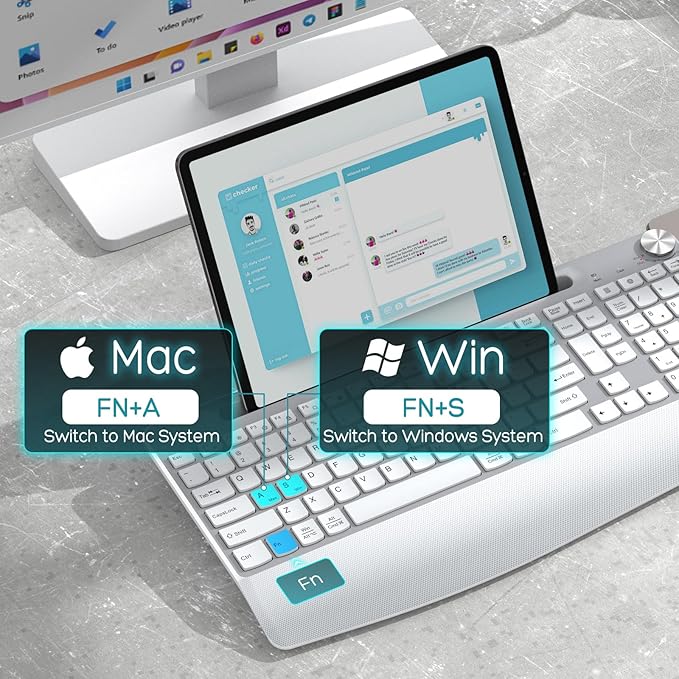 Wireless Keyboard and Mouse - Full-Sized Ergonomic Keyboard with Wrist Rest, Phone Holder, Volume Knob,2.4GHz Silent Cordless Keyboard Mouse Combo for Computer, Laptop, PC, Mac, Windows -White-DeskLoop Office