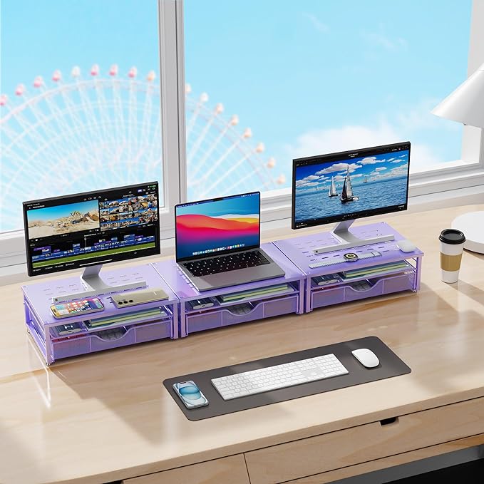 gianotter Computer Monitor Stand Riser, office organizer with Drawer, Office Organizers Storage for Classroom Office Supplies (Purple)-DeskLoop Office