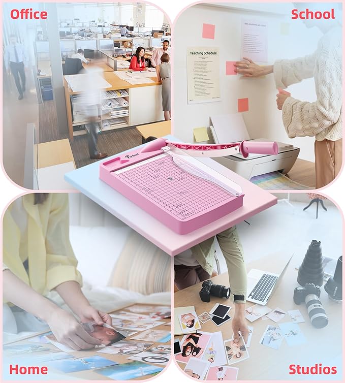 Firbon 12" Guillotine Paper Cutter, Heavy Duty 12-Sheet Capacity Trimmer for Cardstock, Photos, Scrapbooking, Office, Classroom, Studio (Pink)-DeskLoop Office