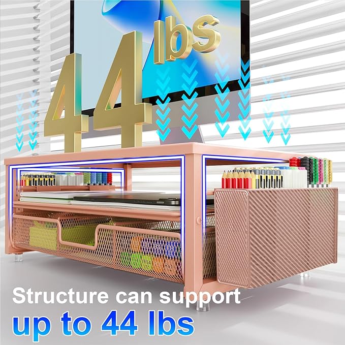 gianotter Desk Organizers and Accessories, Monitor Stand with Drawer and 2 Pen Holder, Desktop Organizer Suitable for Offices and Dormitories (Rose Gold)-DeskLoop Office