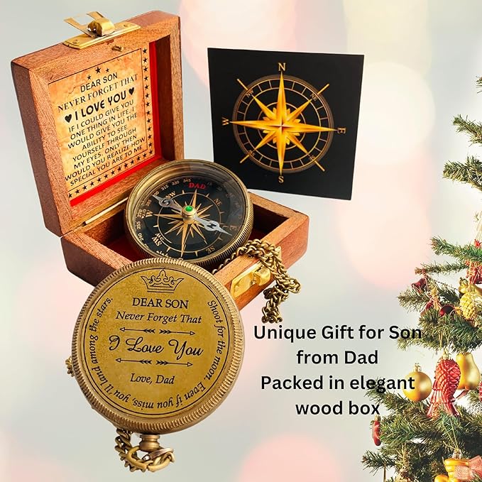 Gift for Son from Mom Dad | Engraved Compass 2" - Father to Son Gifts, Mom to Son Gifts for Graduation 2025, Birthday Baptism Confirmation Communion-DeskLoop Office