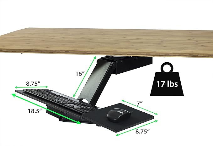 Uncaged Ergonomics KT2-b Under-Desk Adjustable Height & Angle Sit to Stand Up Keyboard Tray with negative tilt Best standing desk computer keyboard holder drawer-DeskLoop Office