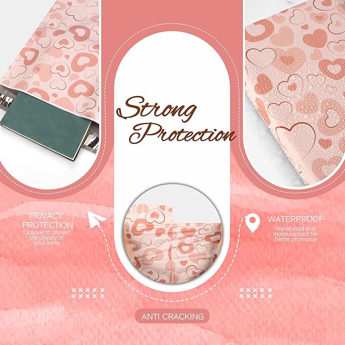 Pink Heart Poly Mailer 10x13 Inch 100 Pcs, Waterproof Shipping Bags for Clothing, Tear-Resistant Mailier Bags, Strong Mailing Bags with Self-Seal-DeskLoop Office
