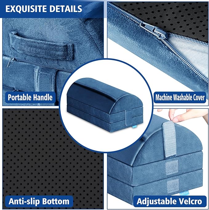 XXL(20in) Foot Rest for Under Desk at Work with 3 Adjustable Heights, Foot Stool with Bamboo Charcoal Foam, Feet Warm Pocket Footrest for Office Gaming Chair, for Leg Support -Blue
