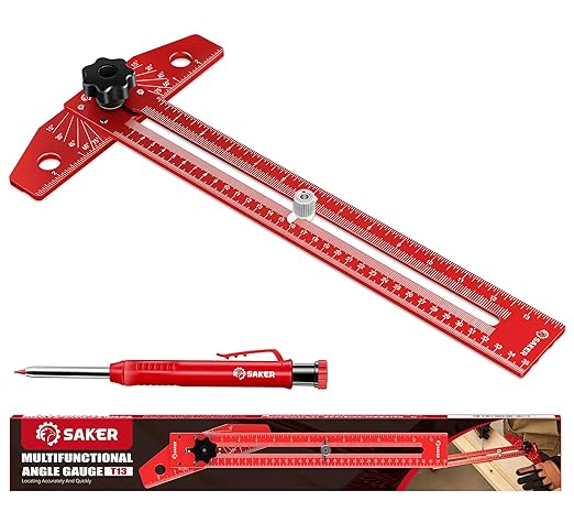 Saker Woodworking Scriber Marking Line Ruler, Adjustable Aluminum Alloy Sliding T-Square Ruler,Precision Line Drawing aid Ruler with Angle Adjustment Scale-DeskLoop Office