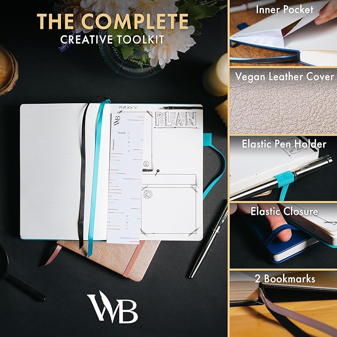 Wordsworth & Black A5 Bullet Dotted Journal 216 Dotted Pages, Hardcover Grid Dot Leather,120 GSM Paper,Journaling Notebook for Work & Sketching,Journals for Women,Men-Gifts Box Included Rose Gold-DeskLoop Office