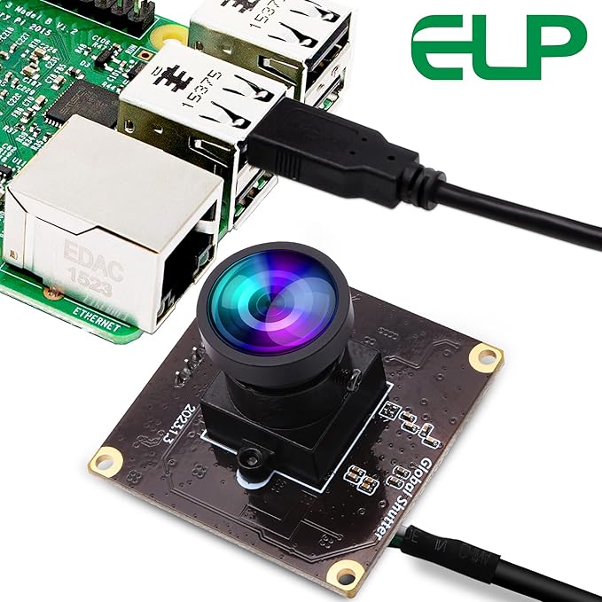 ELP High Speed Wide Angle Global Shutter USB Camera Module for Computer 1080P Mini UVC USB2.0 Webcam Board with 110degree No Distortion Lens AR0234 High Frame 90fps Web PC Camera Board for Laptop-DeskLoop Office