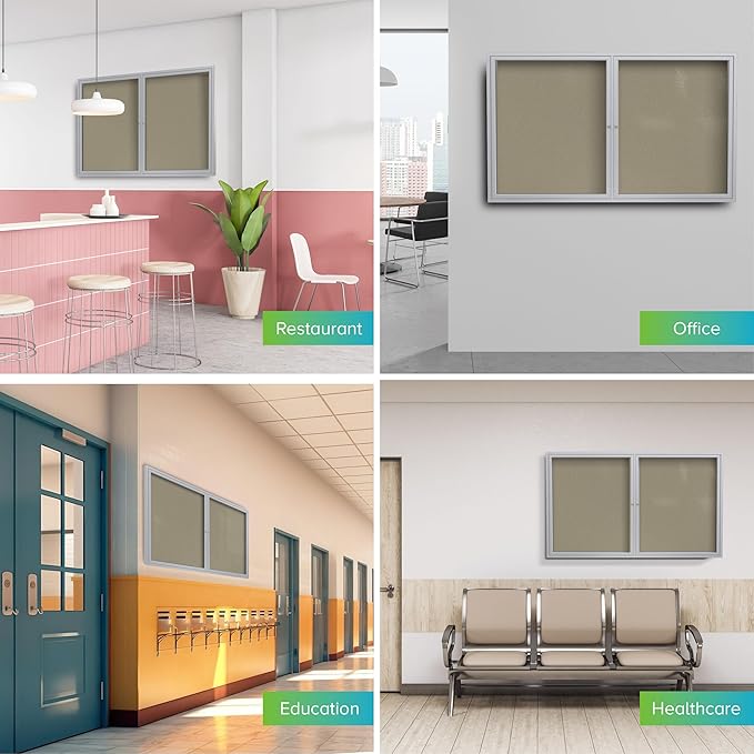 Ghent 48"x60" 2-Door Outdoor Enclosed Vinyl Bulletin Board, Shatter Resistant, with Lock, Satin Aluminum Frame - Caramel (PA24860VX-181), Made in the USA-DeskLoop Office