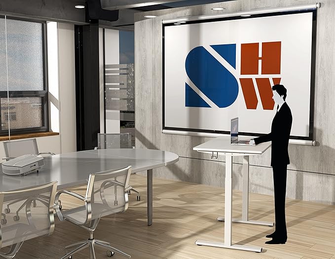 SHW 40-Inch Electric Height Adjustable Standing Desk with Drawer, Memory Preset and Cable Management Tray, White-DeskLoop Office