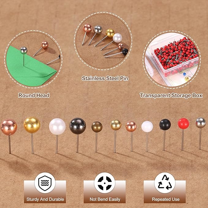 uxcell 400 Pcs Push Pins, Map Thumb Tacks 4mm Round Head Decorative Push Pins for Bulletin Board Home Office Travel Wall DIY Crafts Map Photo, Metallic Black-DeskLoop Office