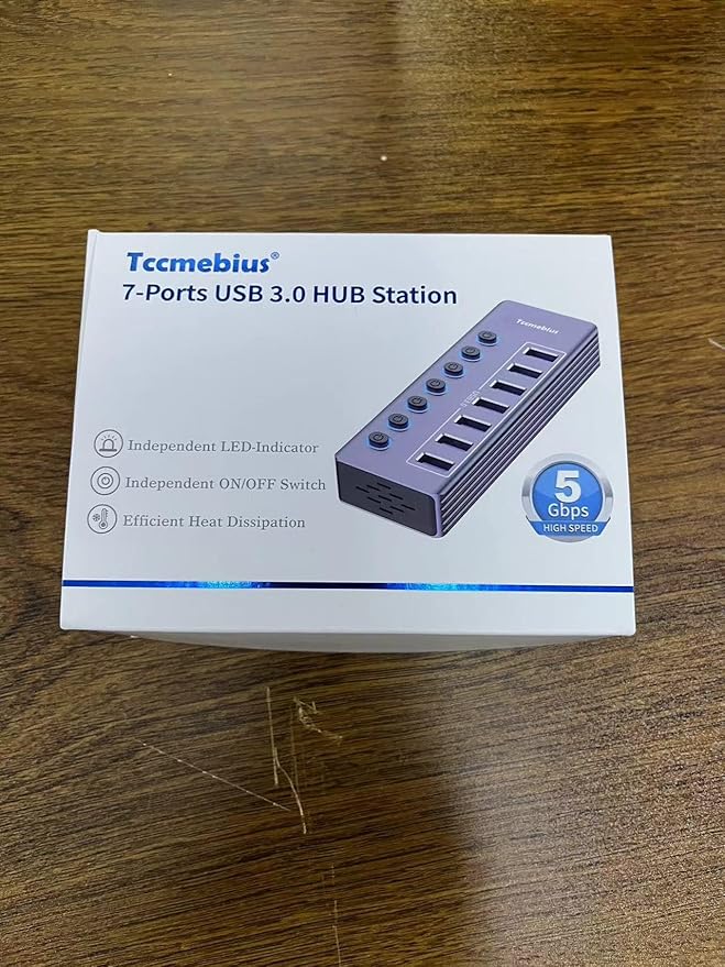 Powered 7-Port USB 3.0 Hub, USB C to 7 Ports USB Data Hub Splitter with Individual LED On/Off Switche, 3.3FT Cable, 12V/3A Power Adapter, for Laptop MacBook Pro/Air PC (Aluminum Gary)-DeskLoop Office